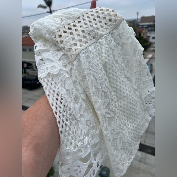 Azaka Paris white lacy crochet grecian sundress sz M/L tassels coquette - Picture 4 of 14